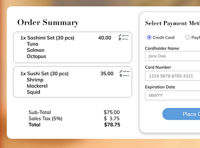 Restaurant Credit Card Checkout | Daily UI Challenge - 002 graphic design ui web design