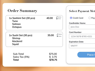 Restaurant Credit Card Checkout | Daily UI Challenge - 002