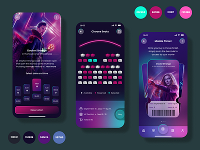 Movie Ticket Booking App 3d android animation app branding design graphic design illustration ios logo mobile design motion graphics movies prototyping typography ui ux vector web design wireframing