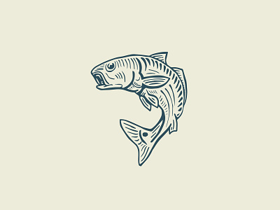 Redfish branding fish fishing hand drawn illustration logo outdoors redfish