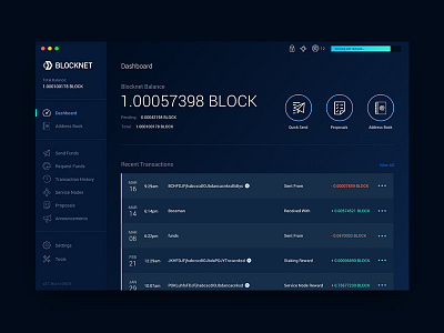 Blocknet Wallet - Dashboard block blocknet crypto dashboard interface money transaction ui ux wallet