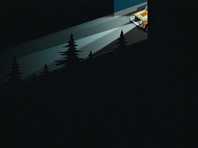 Night Drive car forest headlights isometric jeep night outdoor suv vehicle