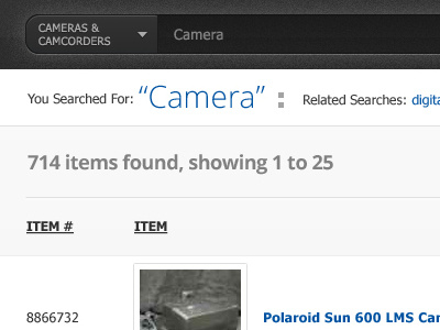Camera list search typography ui web