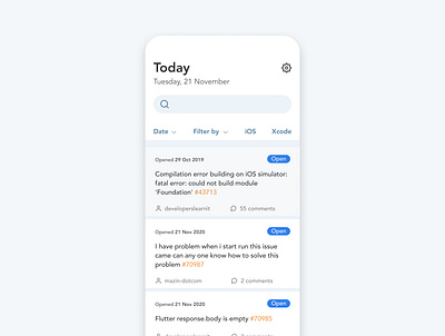 Flutter Issue Tracker UI app design iudesign ui