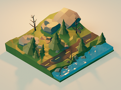 3D Forest & Road scene 3d 3d animation 3dscene animation blender create creative forest lowpoly lowpoly3d polygons road scene software