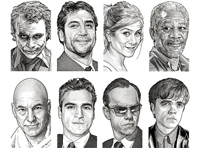 Wall Street Journal Hedcuts 2 celebrities illustration pen ink people portraits