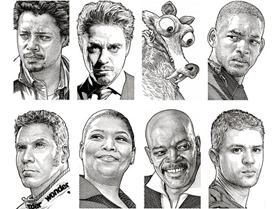 Wall Street Journal Hedcuts 3 celebrities illustration pen ink people portraits