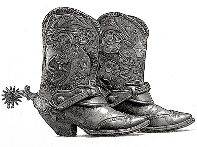 Cowboy Boots boots cowboy boots drawing illustration pen ink realistic stipple