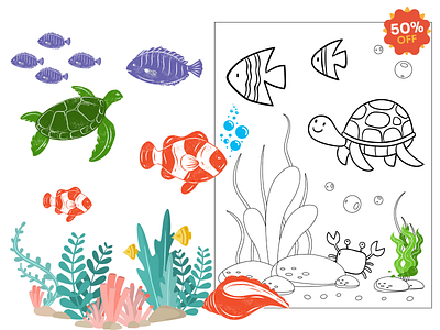 Underwater Coloring Page for Kids colo coloring page coloring page for kids design kids underwater underwater coloring page vector
