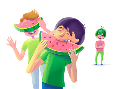 Watermelon party boy delicious fresh fun green illustration melon party summer sweet tasty watermelon