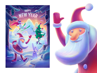 HNY2022 cool craft drawing forest fun happy new year ice skate illustration jump lake new year tree owl pencil rabbit santa skis snowman sunset the mountains winter