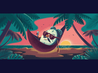 Time manager vacation cocktail hammock illustration palms relaxation summer sunglasses sunset time vacation