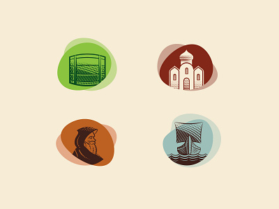 Beer mood icons barrel beer boat church illustration monk sailing ship