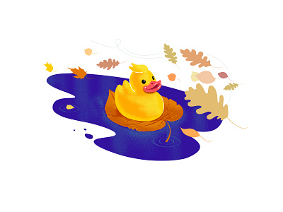 Oktober duck autumn duck illustration leafs oak leaf wind yellow