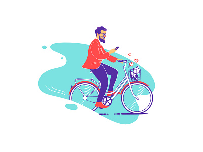 Phone cycler bicycle cycler fun hipster illustration like man phone ride