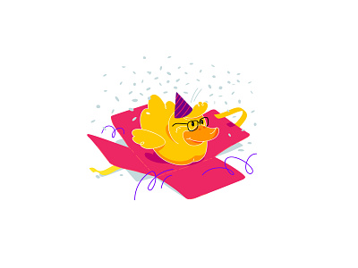 BirthDuck birthday box confetti cute duck fun glasses illustration smart yellow