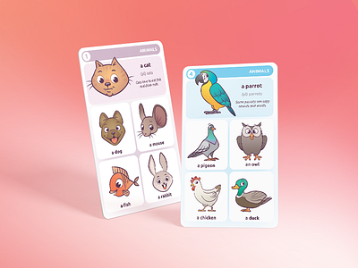 Language-learning card game redesign animals cards colourful game language