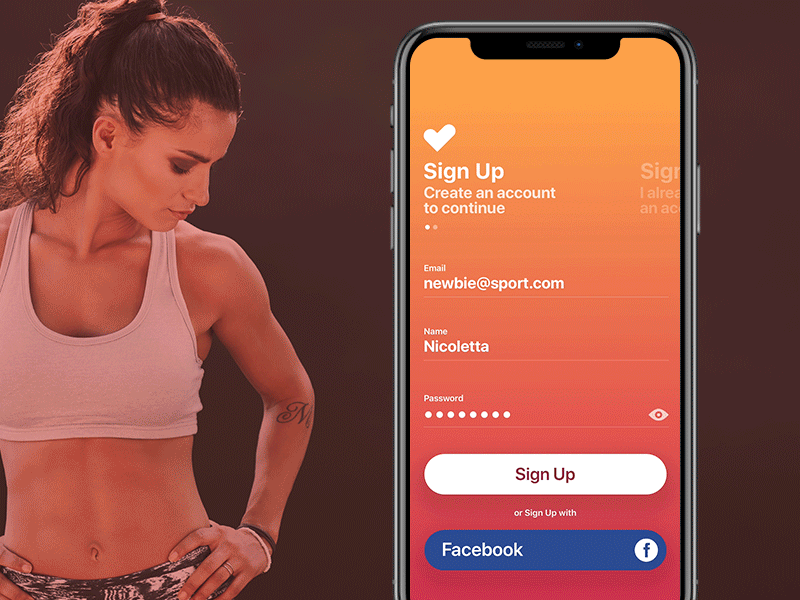 Sign Up for fitness app app dailyui fitness gif in interaction iphonex sign sport ui up ux