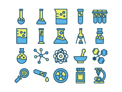 Chemistry Icon Set atom chemistry danger formula microscope science search tube