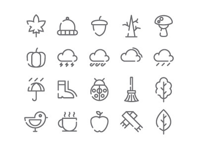 Autumn Icon Set autumn cloud cloudy hat lightning mushroom oak fruit pumpkin thunder tree weather windy