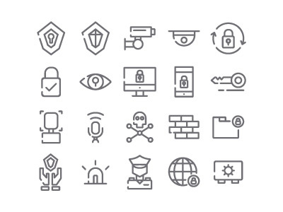 Security Icon set cctv danger defender firewall folder key lock password police protection security siren