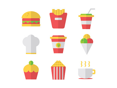 Food adn Drink Flat Icon burger chef coffee drink food ice cream pop cor potato