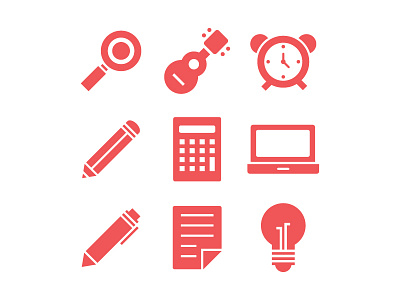 Education Icon Set calculator lamp laptop paper pen pencil search