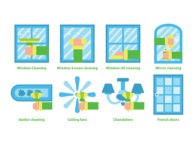 Windows cleaning set icon ceiling chandeliers cleaning french gutter mirror window