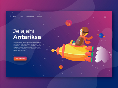 Discover space landing page character landing page pilot planet rocket space ui