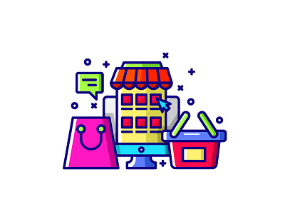 E commerce icon set color buy chat color e commerce filled market online