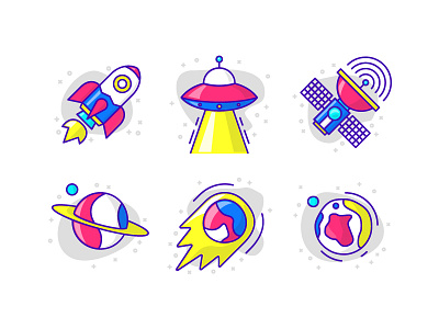 Space icon set color