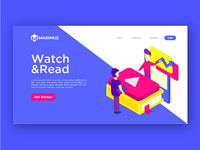Watch and read illustration landing page character icon illustration isometric landing page read ui watch