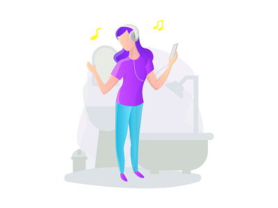 Daily illustration, sing a song in bathroom bathroom character sing ui vector