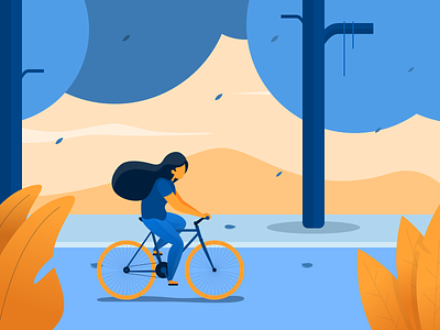 Girl Riding Her Bike bicycle bike clean flat girl illustration