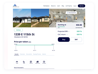 Tokenized Real estate investment blockchain ui ux web3 webdesign