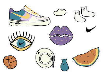 Stickers beauty character cute design illustration nike sneakers stickers vector