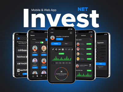 Mobile & Web App. Invest NET app broker dashboard design investing landing ui ux web website