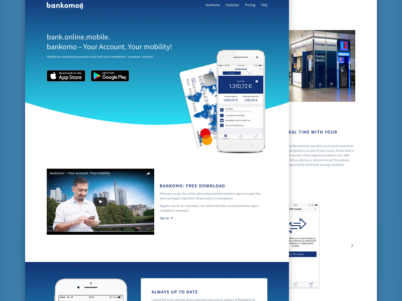 Online Banking Website clean landingpage svg gradient blue bank android ios app website
