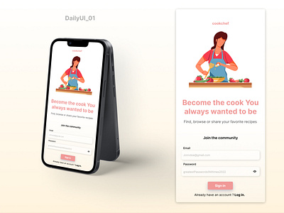 Cookchef - Sign Up Screen for mobile APP app dailyui ios mobile sign up ui