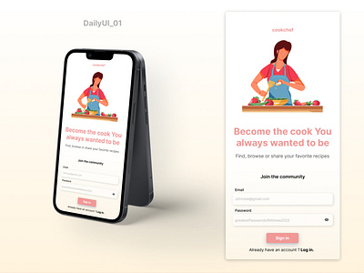 Cookchef - Sign Up Screen for mobile APP