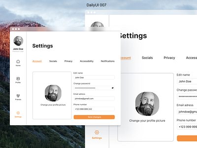 Settings Page app dailyui settings ui ux