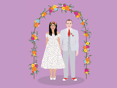 Wedding Protrait 2d bride character design flat design flowers groom illustration purple wedding