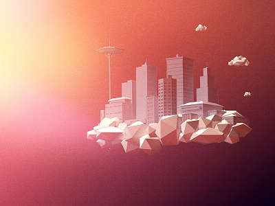 Floating City 3d c4d city clouds flare floating low poly