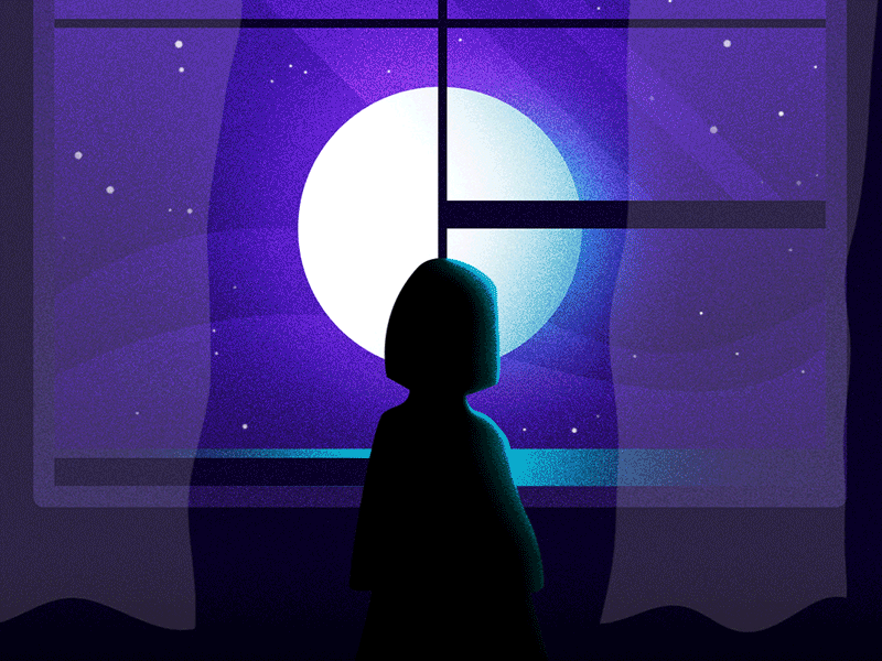 Midnight Company animation comet curtains gif illustration meteor moon night silhouette stars window