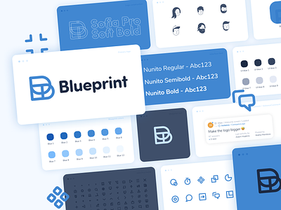 Blueprint app branding clean components icon illustration logo minimal styleguide typography ui