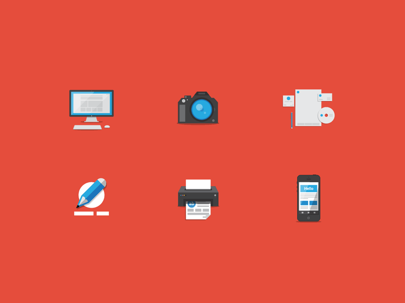 Icons for graphic designer branding design flat icon identity interface logo mobile print set ui webdesign