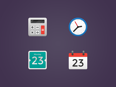 Flat icons calculator calendar clock colorful design flat icon icons interface set simple ui