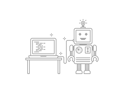 Little coders clean code icon illustration line minimal pixel perfect robot vector web web design