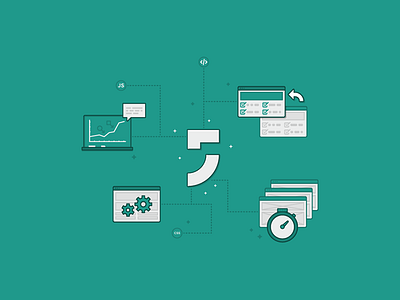 Fifth phase clean design development flat icon illustration it line minimal notebook vector web design