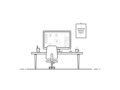 Workplace computer designer flat graphic illustration line line art minimal portfolio studio web design workplace